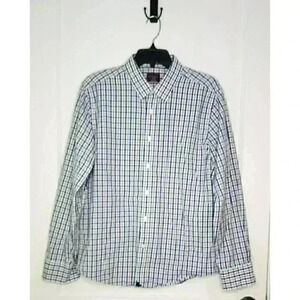 Size Large Slim Fit Untuckit Blue / Gray Plaid Button Down Shirt 100% Cotton